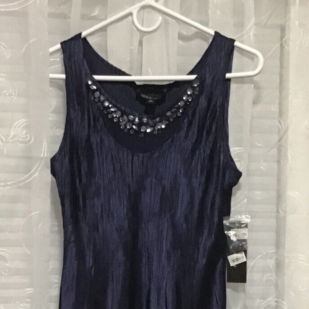 S.L. Fashions Women's Size Large Saphir Bead Neck Crushed Satin  Dress 112680